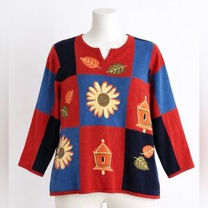 CJ Banks Hand Embroidered Colorblock Plus Size Sweater 2X Cottagecore Knit